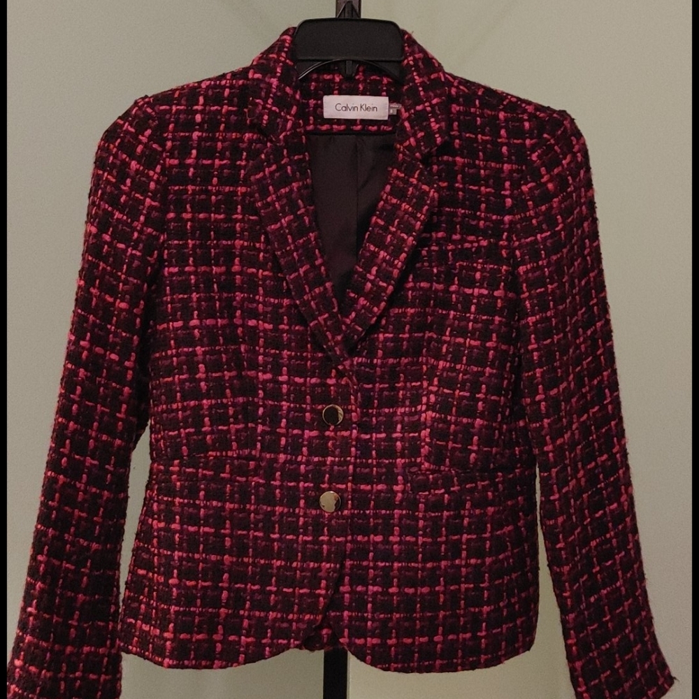 Calvin Klein Woven Fuscia Black Blazer